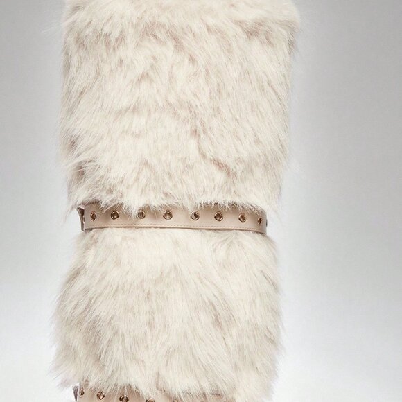 Beige Casual Women's Furry faux fur Pointed Stiletto Boots - Picture 7 of 7